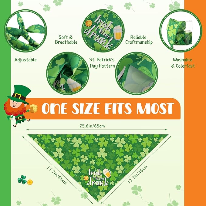 Kacctyen 100 Pcs St. Patrick's Day Dog Bandanas Bulk with Sayings Dog Adjustable Cute Washable Triangle Kerchief Scarf Bibs for Small to Medium Pet Seasonal Party Costume Accessories