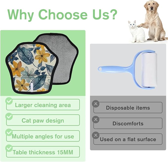 Reusable Pet Hair Removal Glove Cute Flowers Leaf Magic Brush for Cat & Dog Hair Remover for Car, Sofa, Bedding, Clothes - 9x9 Mitt Washable