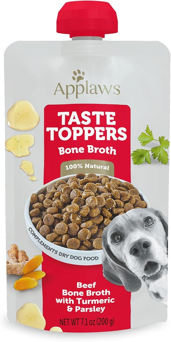 Applaws Taste Toppers, Bone Broth for Dogs, Grain-Free, Limited Ingredient, Beef Bone Broth with Turmeric & Parsley (6 x 7.1oz Pouches)