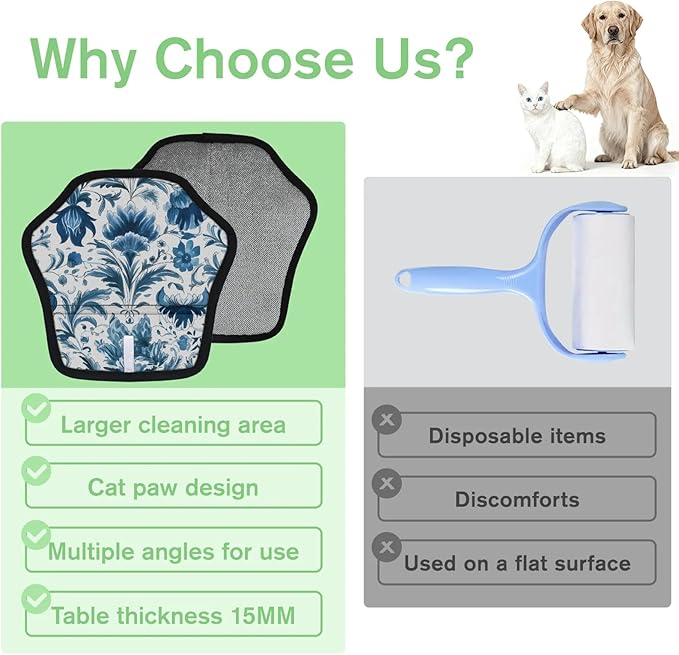 Vintage Floral Electrostatic Pet Hair Removal Glove for Cats & Dogs - Reusable Grooming Mitt for Couch, Carpet, Car Seat & Laundry - Large 9x9 Inch