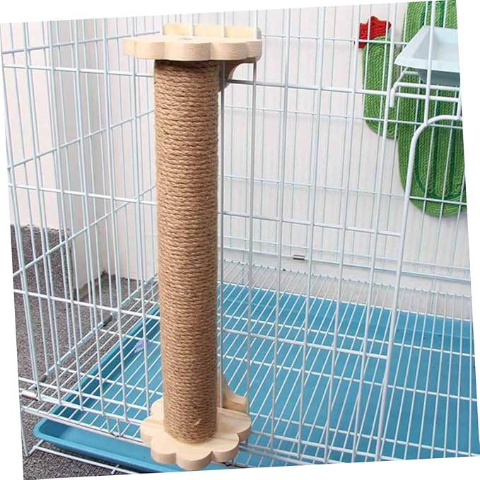 VOSAREA Cat Scratching Post for Cage 40cm Natural Wood Core Sisal Rope Sturdy Wear-Resistant Kitten Scratcher Suitable for Indoor Cats Climbing and Playing