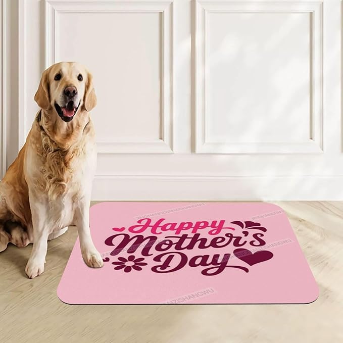 Pet Feeding Mat Happy Mother's Day Floral Gift Mom FA Dog Food Mat for Food Water No Stains Quick Dry Dispenser Cat Bowl Mats for Messy Drinkers 18X12In