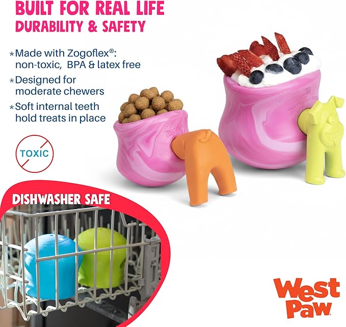 WEST PAW Zogoflex Toppl Interactive Treat Dispensing Puzzle Dog Toy for Mental Stimulation & Enrichment-Holds Kibble & Treats-Lickable, Freezable & Dishwasher Safe-Made in USA-Large-Candy Swirl