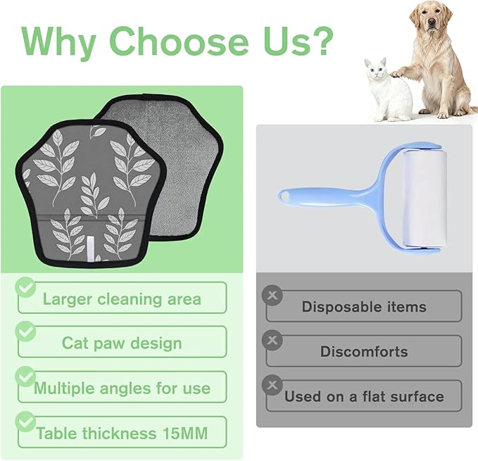 Leaf Pattern Electrostatic Pet Hair Removal Glove for Cats & Dogs - Reusable Grooming Mitt for Couch, Carpet, Car Seat & Laundry - Large 9x9 Inch