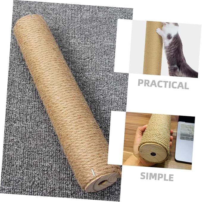 UPKOCH Cat Scratching Post Jute Rope Scratch Pole 9cm X 30cm Solid Wood Sturdy Cat Claw Scratcher Indoor Floor Accessory