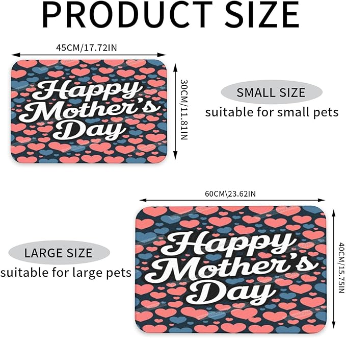 Absorbent Dog Water Cat Mat for Food Water Bowl Quick Dry Heart Happy Mother's Day Floral Gift for Mom Fk Pet Feeding Mats No Stains Dog Food Mat Pet Accessories Supplies Cat Bowl Mats 18X12In