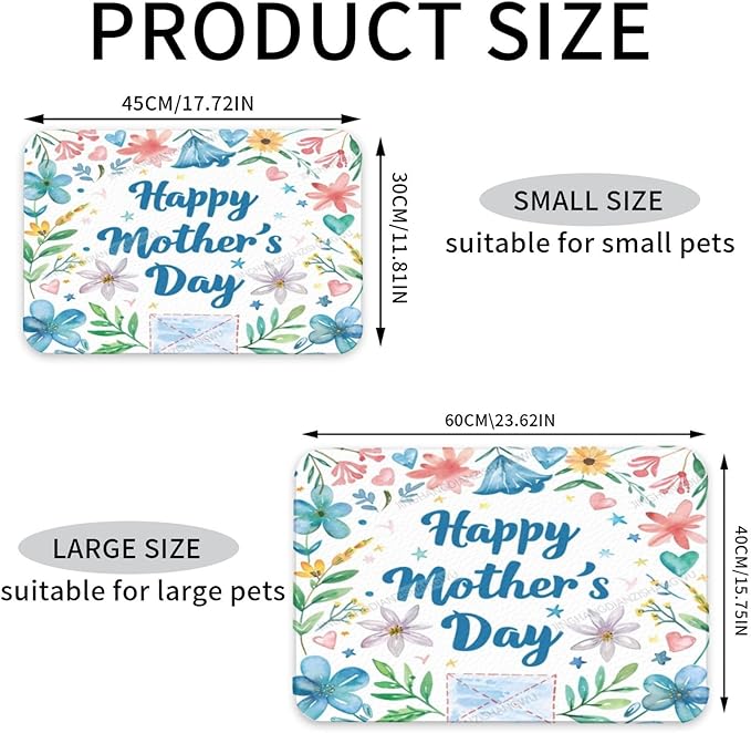 Pet Feeding Mat Absorbent Dog Mat For Food Water Bowl No Stains Quick Dry Water Dispenser Mats Happy Mother'S Day Floral Gift Mom Ed Dog Accessories Pet Supplies Bowl For Messy Drinkers 24x16In