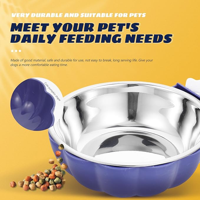 DOITOOL Hanging Stainless Steel Pet Bowl Large Blue Sturdy Feeding Bowl Convenient Water Dish for Dogs and Cats Household Feeding Supply