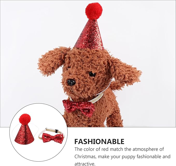 GLEAVI Dog Christmas Costume Headband and Bow Tie Set, 2pcs Red Santa Hat and Large Bow, Festive Pet Supplies for Holiday Dress-up, Puppy Christmas Accessory for Dogs