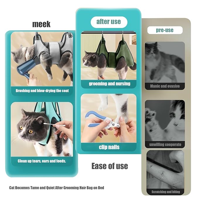 Pet Grooming Hammock with Safety Belt for Nail Clipping, Cat Bathing Bag for Nail Trimming, Dog Grooming Harness (XS, Check Size Chart)