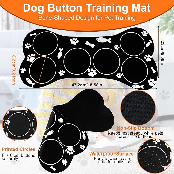 Dog Buttons for Communication, 12 Pcs 6 Color Dog Talking Button Set, 30s Recordable Voice Pet Training Buzzers, Speaking Buttons for Dogs & Cats with 2 Mats,2 Scene Stickers (Batteries Not Included)