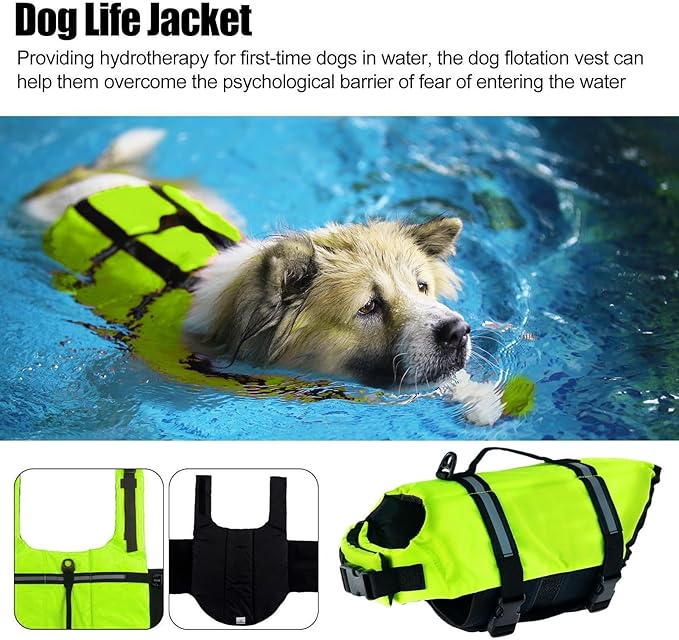 Dog Life Jacket - High Visibility Dog Life Vest, Puppy Rescue Vests, for Swimming & Boating Polyester Pet Supplies for Pool Lake Kayaking Large Small Breeds Puppy Doggy Pool Dock Beach