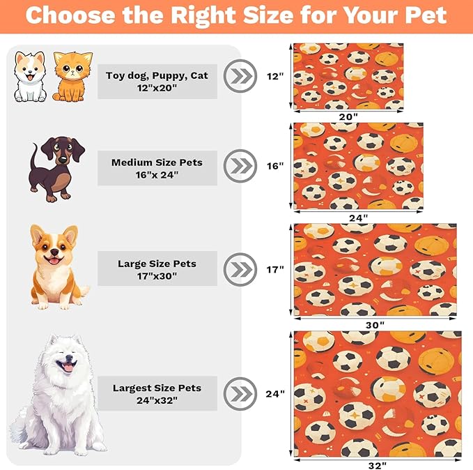 Football Dog Food Mat for Floors Absorbent, Quick Dry Water Dispenser Mat for Food, Water, Pet Supplies 17" x 30", Soccer Ball
