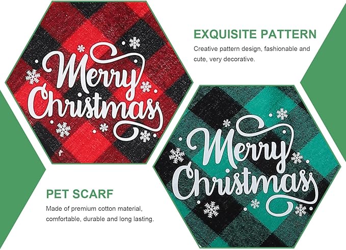 2pcs Christmas Plaid Dog Scarves with Xmas Triangle Bibs, Cotton Pet Bandanas for Small to Medium Dogs, Festive Holiday Supplies for Winter Celebration