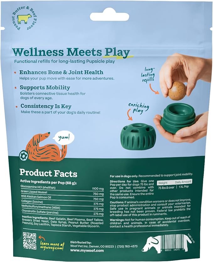 WOOF Hip & Joint Pupsicle Refill Pops - Dog Supplement for The Pupsicle Toy to Support Joint Health, Recovery, and Mobility - Extra Large Pops