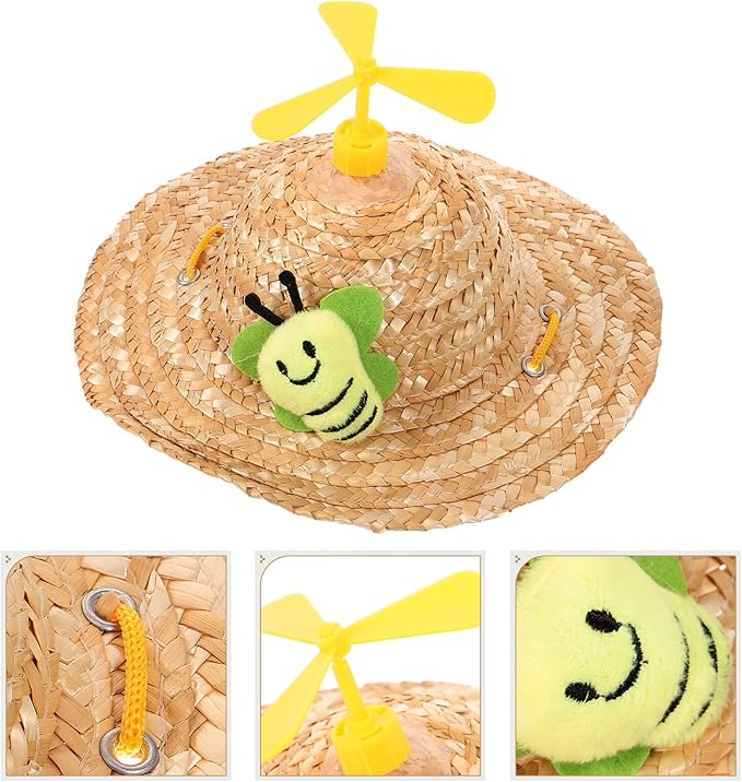 VOSAREA Pet Straw Hat and Straw Woven Cap, Playful Insect Pattern with Photo Props, Lightweight Breathable Pet Supplies for Small to Medium Dogs