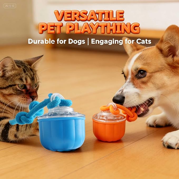 Smart Interactive Cats Toy Ball, USB Rechargeable Automatic Rolling Moving Ball for for Small & Medium Dogs, Durable Cat Teaser Toy with Chewing Rope, Indoor Exercise Toy for Kittens Cats