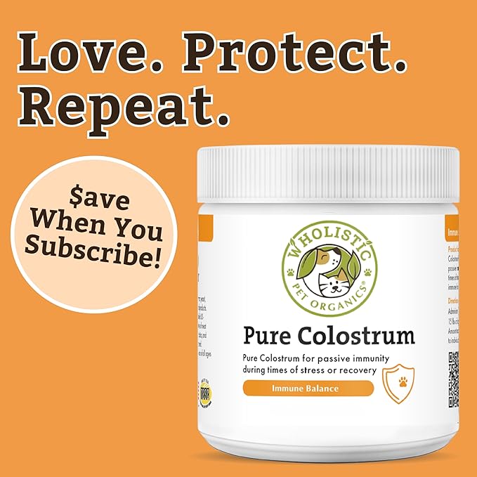 Wholistic Pet Organics Colostrum for Dogs & Cats - Bovine Colostrum Powder - Cat & Dog Allergy Relief, Immune Support & Itching Skin Relief - Cat and Dog Vitamins for Itchy Skin - 1 oz - 70 Scoops