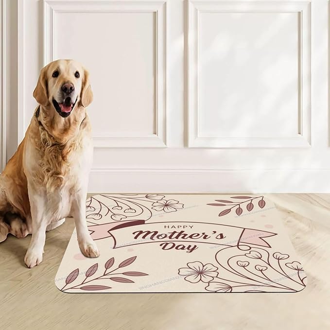 Pet Feeding Mat Happy Mother's Day Floral Gift for Mom Gd Dog Food Mat for Food Water No Stains Quick Dry Dispenser Cat Bowl Mats Messy Drinkers 24x16In