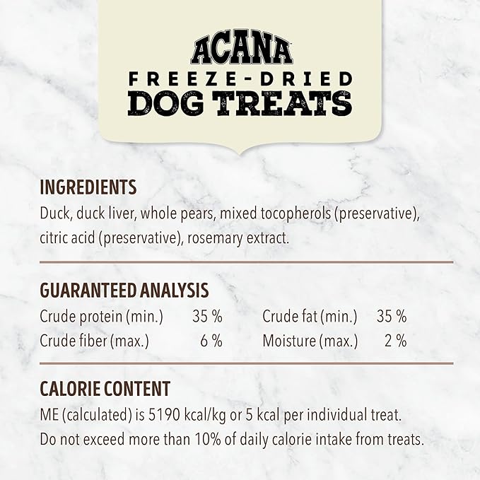 ACANA Singles Grain Free Dog Treats Limited Ingredients & Freeze-Dried Duck & Pear 3.25oz Bag