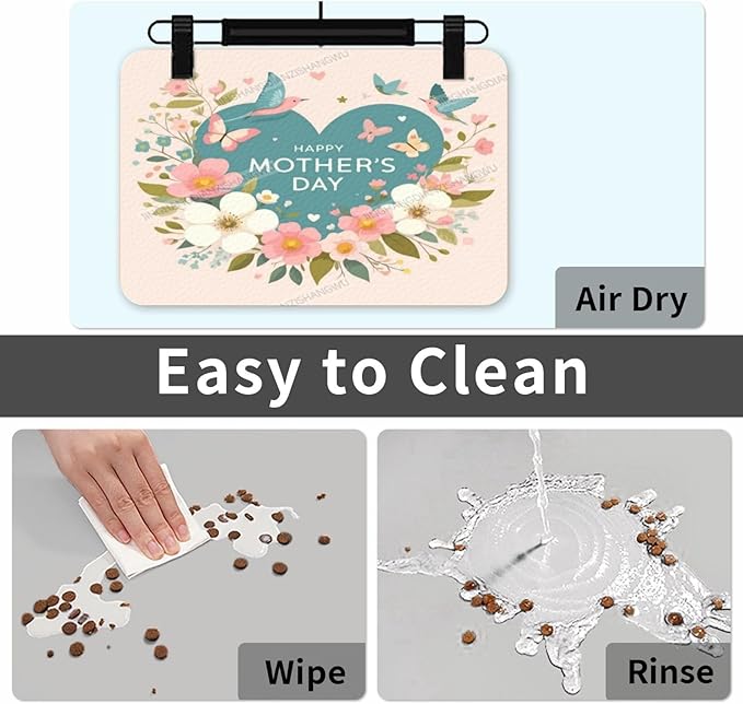 Pet Cat Dog Food Mat Absorbent Dog Feeding Mat Happy Mother's Day Floral Gift Mom Bird No Stains Cat Food Mats Indoor Pet Dogs Placemat Water Bowl Mats with Rubber Backing 18X12In