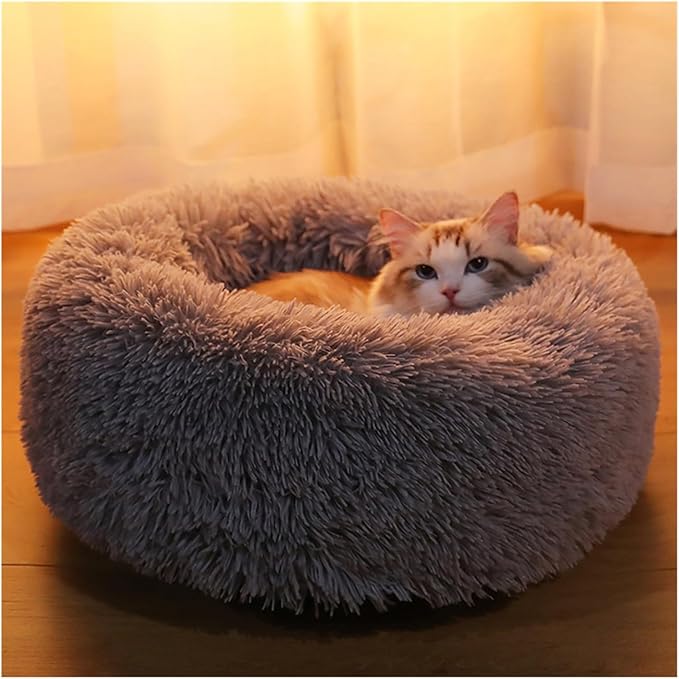 1PCS Round Pet Bed Kennel Non-Slip Winter Warm Dog Kennel Sleeping Long Plush Soft Puppy Cushion Mat Cat Supplies(Green,70cm)