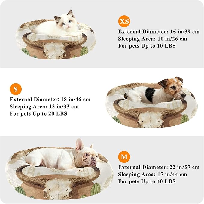 Pet Cat Beds Relieve Stress fluffier Dog & Cat Cushion for Small Size Pets Supplies Western Cactus Skull