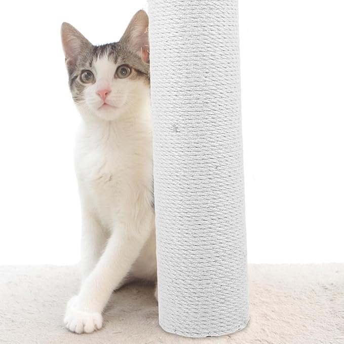 HEMOTON Small Cat Scratching Post Replacement with White Hemp Rope 40cm Height X 8cm Diameter Decorative Indoor Cat Scratch Pole for Kittens
