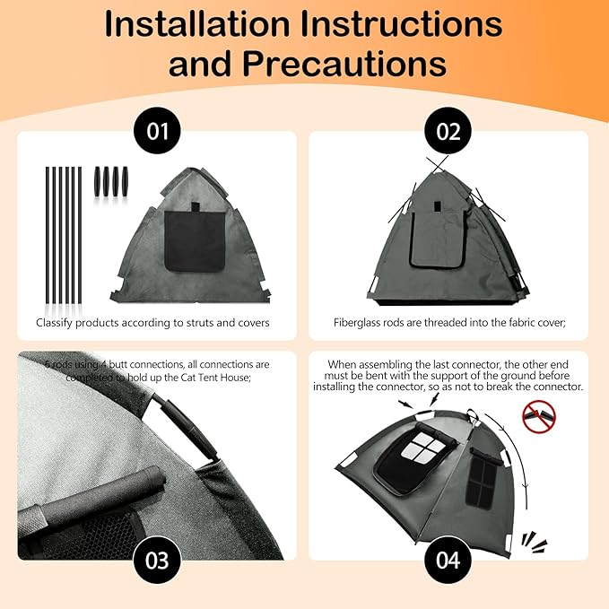 Portable Pet Tent with Full-Enclosure Zippered Mesh Door, Indoor & Outdoor Cat House for Safety & Ventilation, Cozy Nest for Cats, Puppies & Small Animals (Grey)