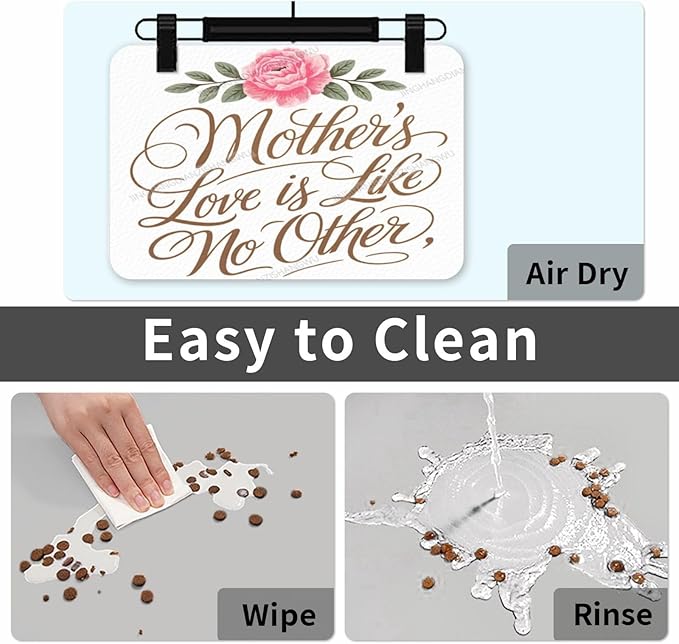Pet Feeding Mats with Residue Collection Happy Mother's Day Floral Gift for Mom Dc Waterproof Dog Cat Bowl Mat 24x16In with Prevent Water Food Spills