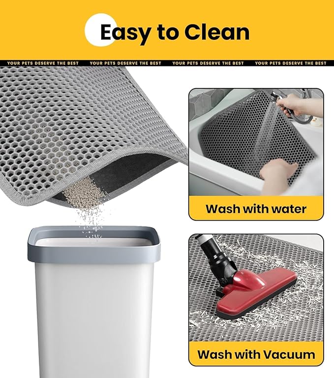 Cat Litter Mat-Litter Box Mat for Kitty, EVA Honeycomb Double Layer Design, Urine & Waterproof Scatter Control, Less Waste, Easier To Clean,Non Slip, Gray