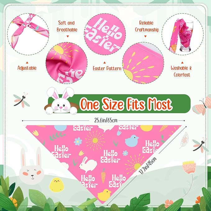 Kacctyen 100 Pcs Easter Dog Bandanas Bulk Dog Adjustable Cute Washable Triangle Kerchief Scarf Bibs for Small to Medium Pet Seasonal Party Costume Accessories