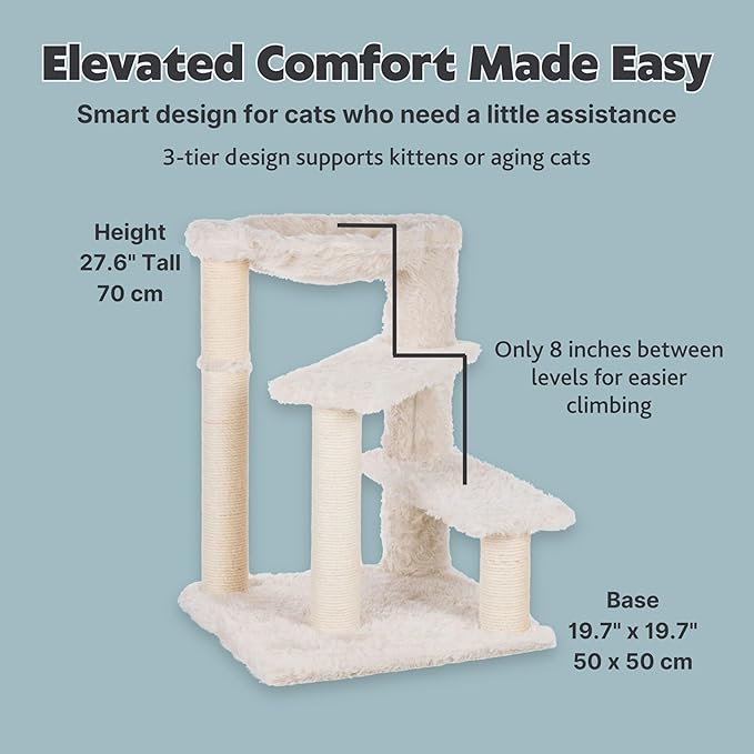 Trixie Baza Scratching Post – Cat Tower with Jute Posts, Hammock & Step Platforms – Indoor Cat Furniture for Scratching & Climbing – Cream, 19.7" x 19.7" x 27.6"