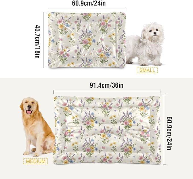 Dog Bed for Crate Washable Pet Sleep Pad, Floral Print Kennel Mat with Non-Slip Bottom, Soft Fluffy Supplies Pet for Dogs and Cats (36x24 inch)
