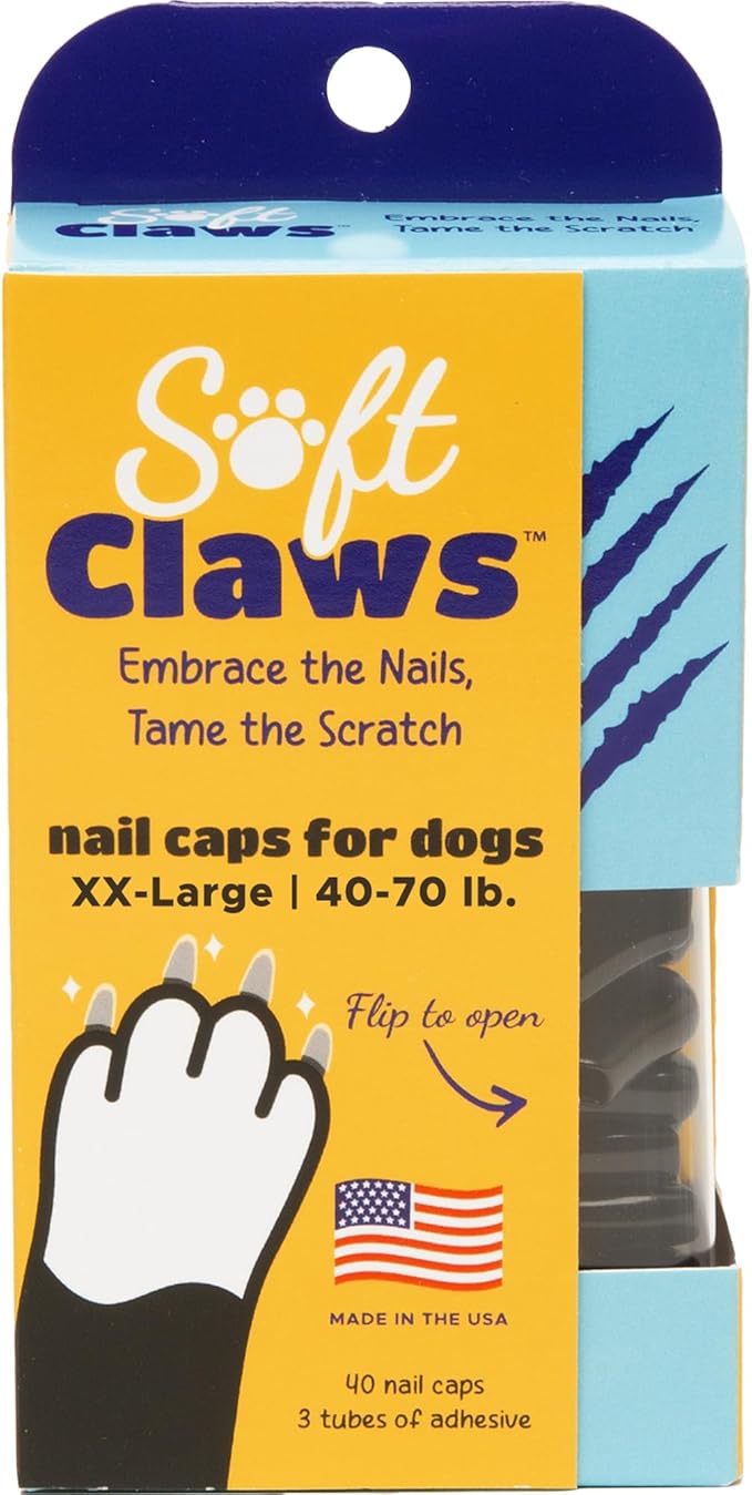 Soft Claws Nail Caps for Dogs with Non-Slip Design Made in USA - 40 Dog Nail Covers for Long-Lasting Protection of Floors and Furniture - Black, XX-Large
