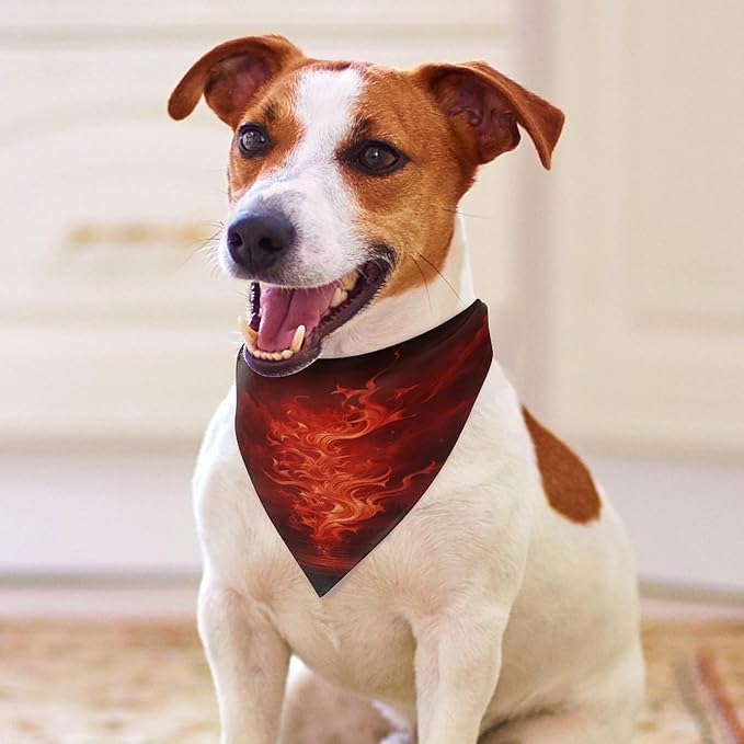 Dog Bandana Spring Pet Scarf Adjustable Triangle Red Flame Printing Dog Bib Washable Polyester Puppy Bandana for Small Medium Large Dogs Cat Birthday Party Supplies