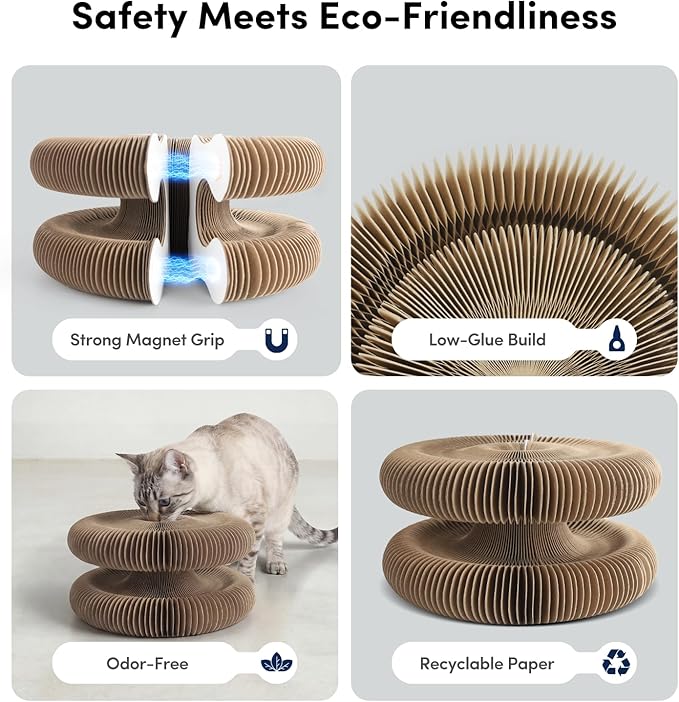 Magic Organ Cat Scratcher with Automatic Electric Ball, 2-in-1 Interactive Cardboard Scratching Board & Automatic Cat Toy Ball, Shape-Shifting Accordion Pad for Indoor Cats