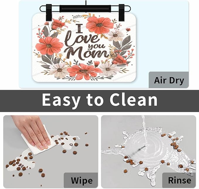 Pet Feeding Mat for Dogs Cats Happy Mother's Day Floral Gift for Mom Kw Absorbent Dog Food Mat Non-Slip Waterproof Placemat Quick Dry Pet Supplies Bowl Mats