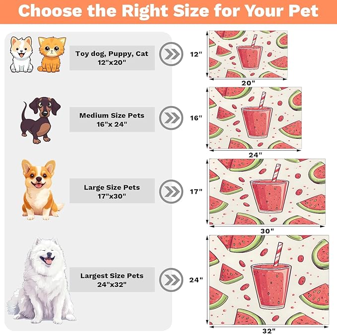 Watermelon Juice Dog Food Mat for Floors Absorbent Dog Bowl Mat for Food and Water Dispenser Quick Dry Cat Food Placemat Pet Supplies 12" x 20", Summer Fruit