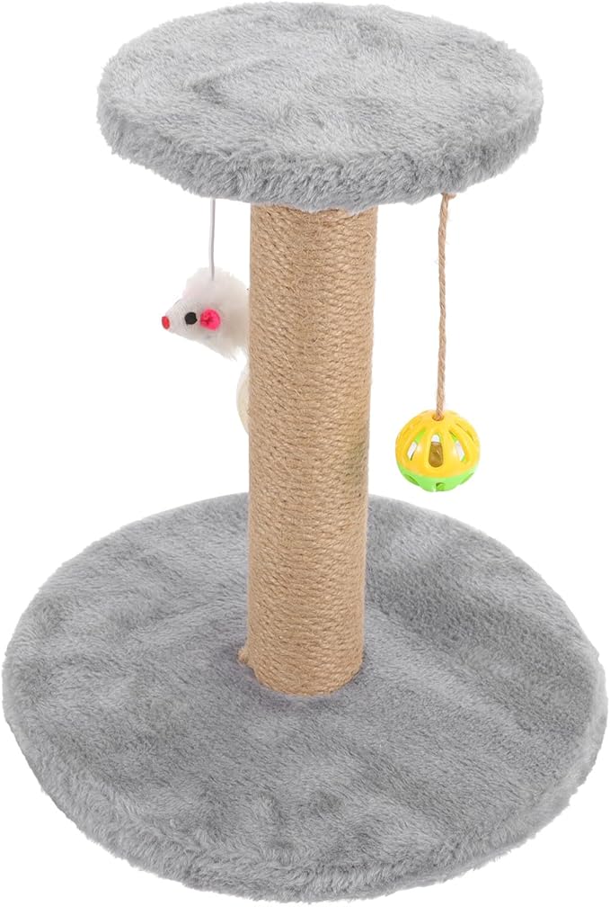 Toyvian Multifunctional Small Sisal Cat Scratching Post Indoor Wear-Resistant Vertical Cat Climbing Frame with Solid Wood Base for Kittens