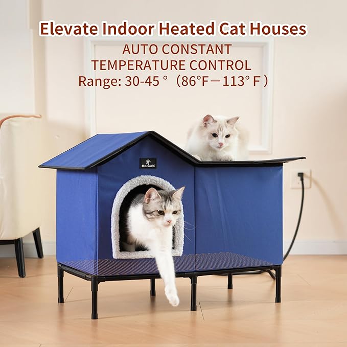 Large Heated Cat Houses for Outdoor Cats in Winter, Heated cat House for Indoor and Kitty Shelter for Your Pet to Stay Warm and Cozy,Easy to Assemble. (Dark Blue, Large)