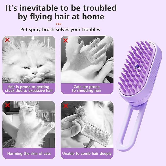 2PCS Spray Pets Brush for Cat/Dog,Cloud Care Cat Grooming Brush with Steam,3-in-1 Cleaning Pet Brush with 360° Rotating Arm,Multifunctional Cat and Dog Steam Brush for Removes Loose Undercoat
