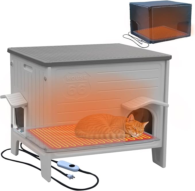 Heated Cat House for Outside with Insulated Liner,Outdoor Cat House Weatherproof,Plastic,Easy to Assemble Easy to Clean