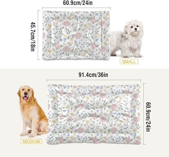 Dog Bed for Crate Washable Pet Sleep Pad, Floral Print Kennel Mat with Non-Slip Bottom, Soft Fluffy Supplies Pet for Dogs and Cats (36x24 inch)