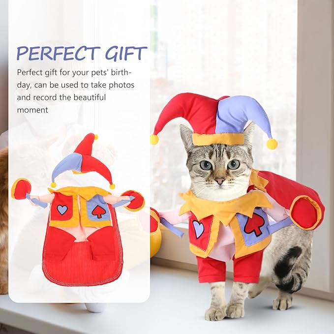 Happyyami Pet Cartoon Magician Costume Set for Cats and Dogs, Wear-Resistant Pet Hat and Stand-up Outfit, L Size Dog Supply and Cat Accessory for Party and Travel