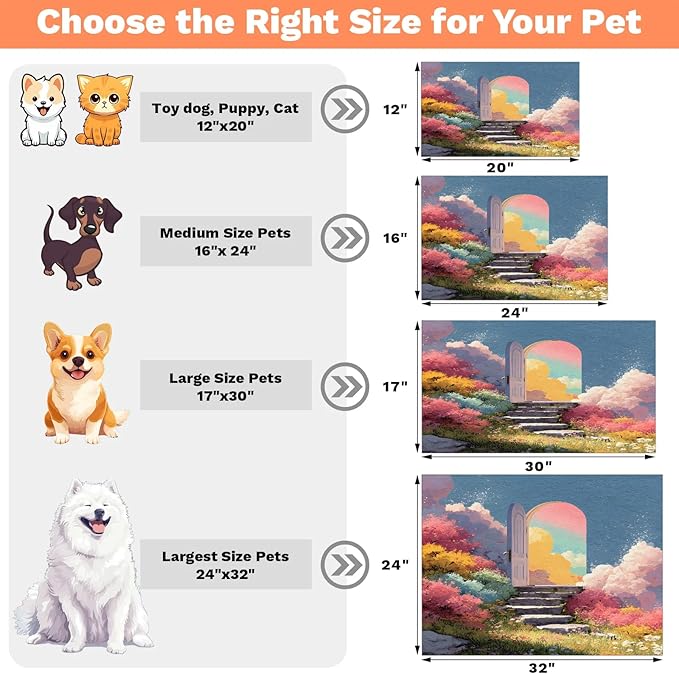 Cloud Door Dog Food Mat for Floors Absorbent, Quick Dry Water Dispenser Mat for Food, Water, Pet Supplies 16" x 24", Colorful Flower