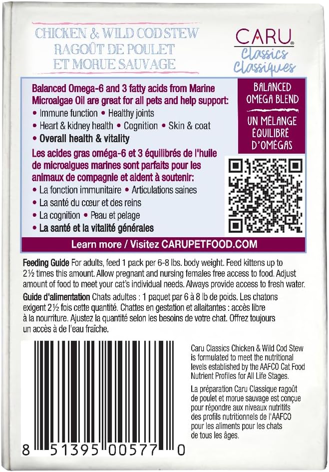 Caru - Classics Chicken & Wild Cod Stew - for Cats - Supports Overall Pet Health - Wet Cat Food/Meal Topper - Human Grade Ingredients - Non-GMO - Made in USA - 5.5 oz - Case of 12