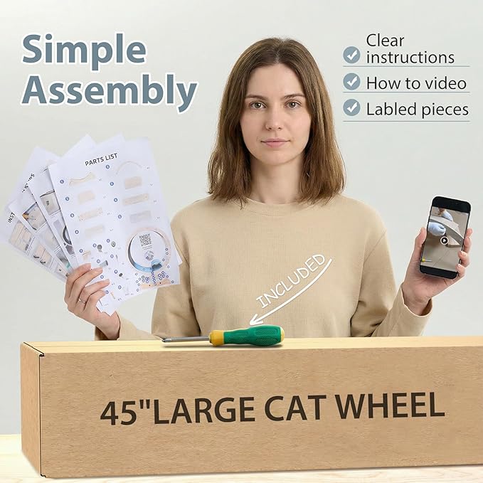 RRPETHOME 45" Cat Wheels for Indoor Cats, Quiet & Stable Cat Exercise Running Wheel, Cats Treadmill with Anti-Slip Mat