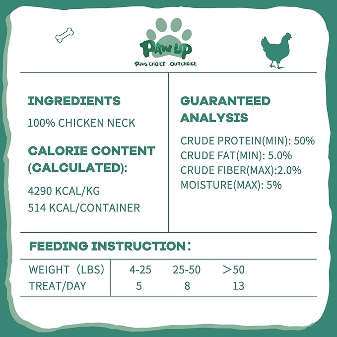 PAWUP Freeze Dried Dog Treats, Single Ingredient Natural Chicken Necks, High Protein Treats for Medium & Large Dogs Clean Teeth, 4.2 oz