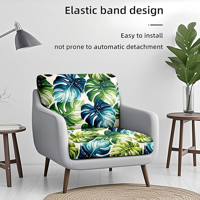 HANDONTIME 8Pcs Outdoor Patio Cushion Covers Green Leaves Stretch Couch Cushion Cover Patio Couch Slipcover for Outdoor Washable Non-Slip Furniture Protector for Pet Sofa Cover(Green,Cover Only)